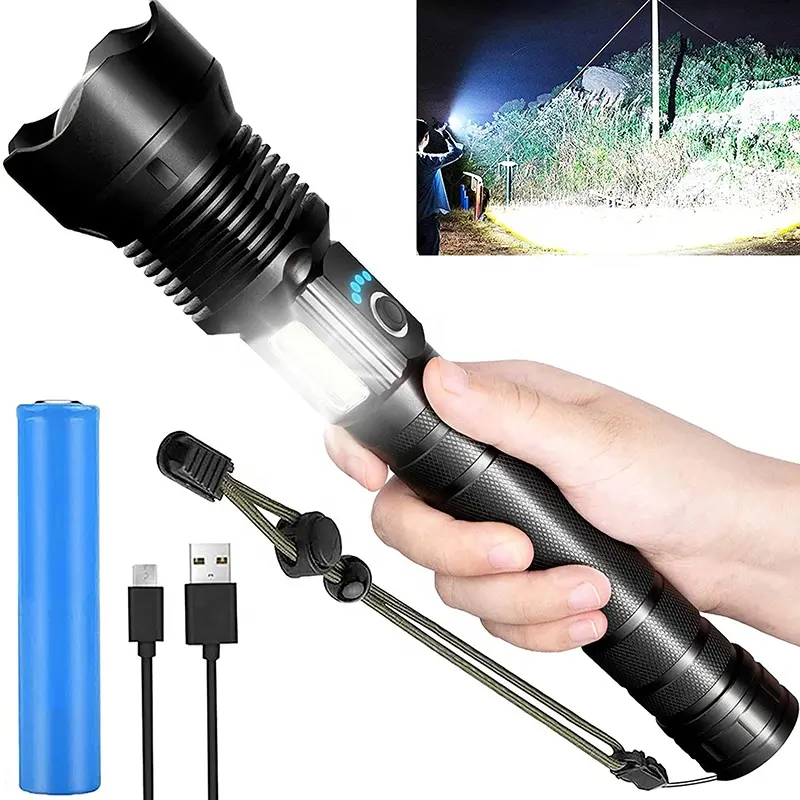 Wasserdichte Camping Outdoor Tactical Torch Taschenlampe LED USB wiederauf ladbare Taschenlampen Leistungs starke 10w 10000 Lumen 5 Modi 10 Ce 90