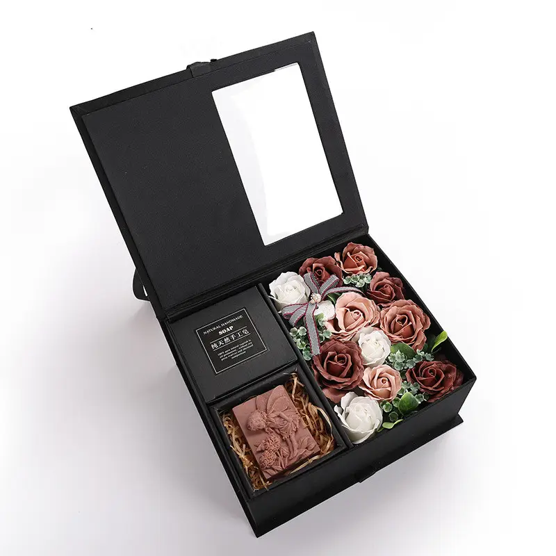 Caja de papel pequeña con logotipo personalizado para regalo de boda, caja de sombrero de flores con forma de corazón y tapa de ventana, joyería giratoria de doble capa, 2023