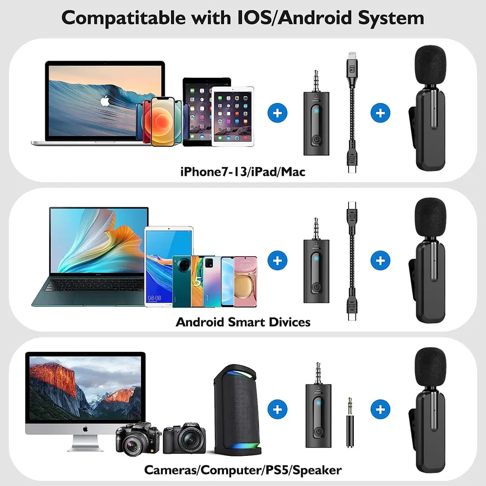 K35 Microfone Sem Fio Profissional Mini Gravação Microfone Condensador Omnidirecional para iPhone Câmera Do Telefone Android