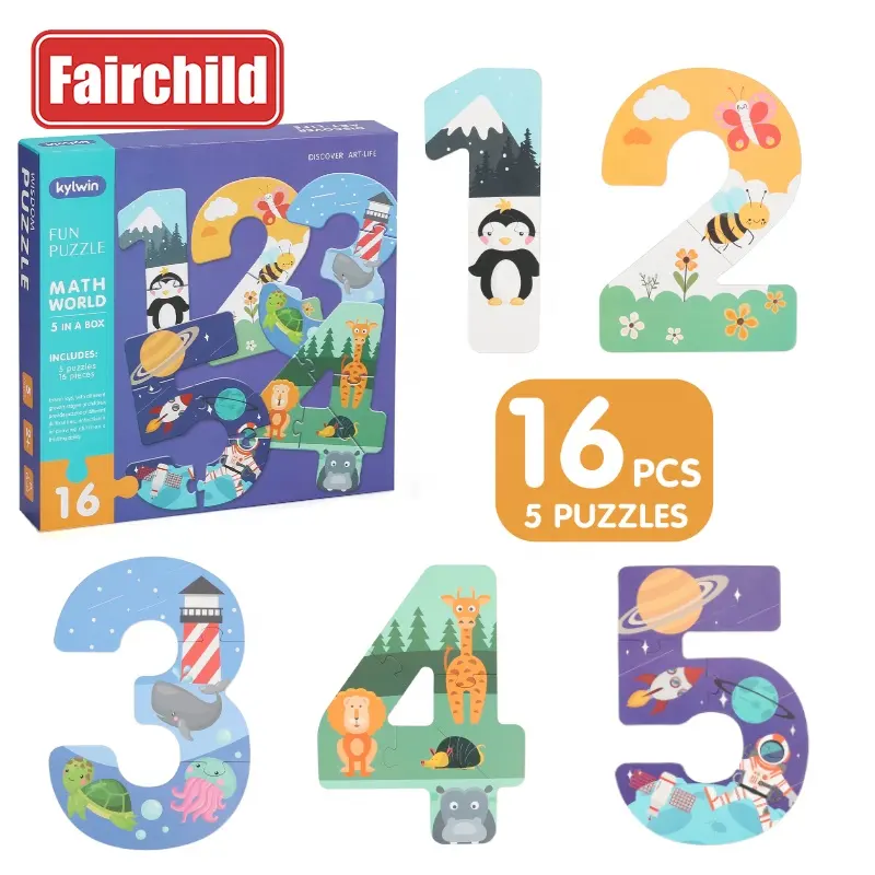 Ensemble de jeu assorti Math World Toddlers Baby Educational Learning Toy Paper Jigsaw Number Puzzles 16PCS