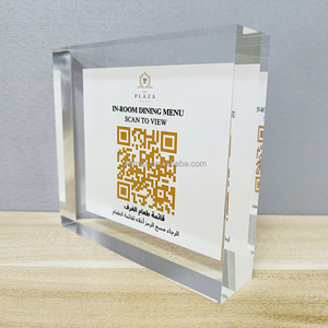 Formato personalizzato Logo quadrato chiaro codice QR stand trasparente acrilico blocco codice a barre
