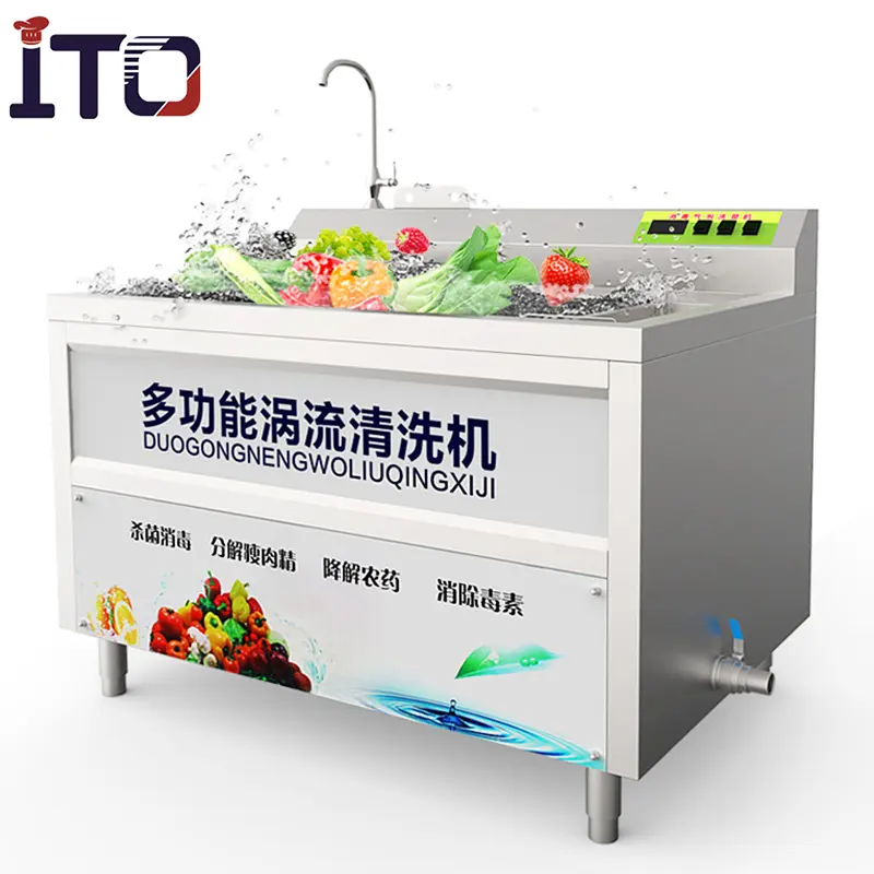 Ticari paslanmaz çelik meyve sebze yıkama makinesi/sebze meyve temizleyici makinesi ile kabarcık su akış satılık