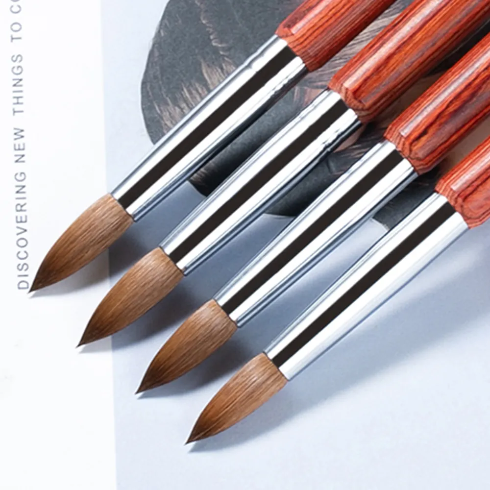 Pennello per unghie acrilico Kolinsky pennello per visone per Nail Art di buona qualità manico in legno Gel Builder strumenti per pennelli per Manicure taglia 2-24