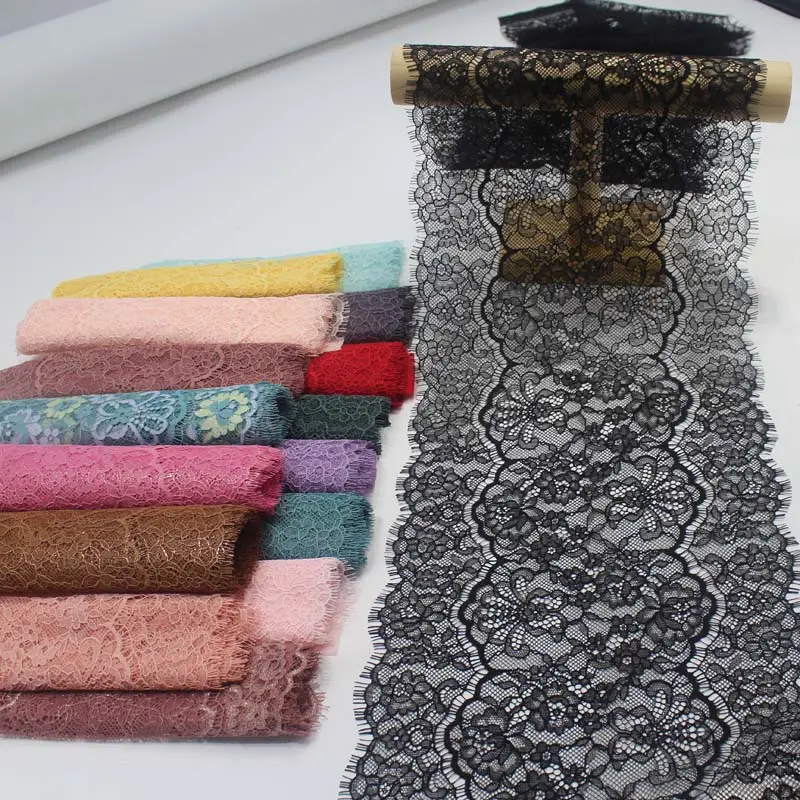 Fabricante de encaje profesional de alta calidad 22cm colores macarrón 100% pestañas de nailon Ajuste de encaje francés para vestido