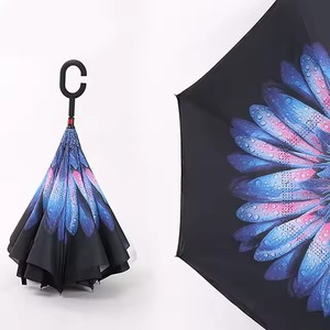 畅销书自动便携式倒反伞双织物防风C形手柄直纹背学校 - Product Image 4