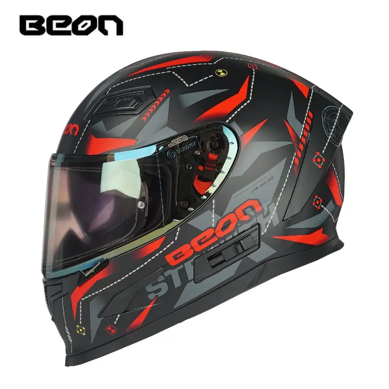 Beon b503 capacetes de corrida, novo design de decalque, lente dupla, fechado, para motocicleta, cheio de capacetes, para corrida, com lente interna
