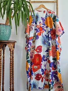 Kadın giyim elbise elbisesi el yapımı Farida <span class=keywords><strong>Kahlo</strong></span> Kaftan uzun pamuk Kaftan kapak up gecelik Kaftan kadın giyim hint ODM