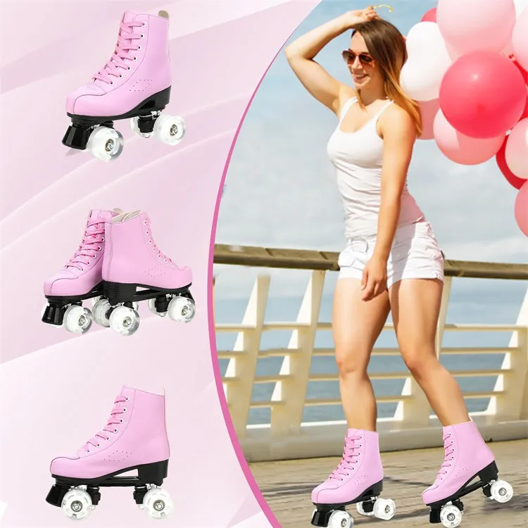 2024 Hot Style Four Wheel Roller Skate Shoes Cheap Pink Quad Roller Skates para mujeres