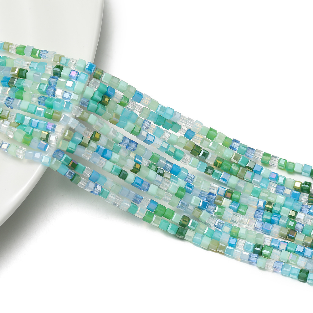 2mm Crystal Mixed Color Square Beads - Blue-Green Series