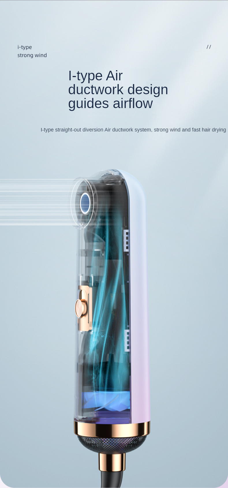 1000W Professional Salon Quick Low Noise Dry Strong Wind Mini Electric Hair Dryer None Fan Blade Leafless Hair Dryer
