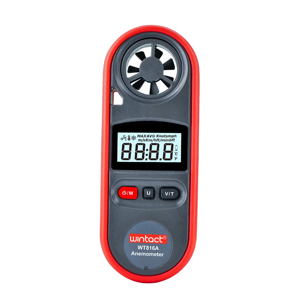 Anemómetro digital, medidor de velocidad del viento, medidor de temperatura LCD de mano