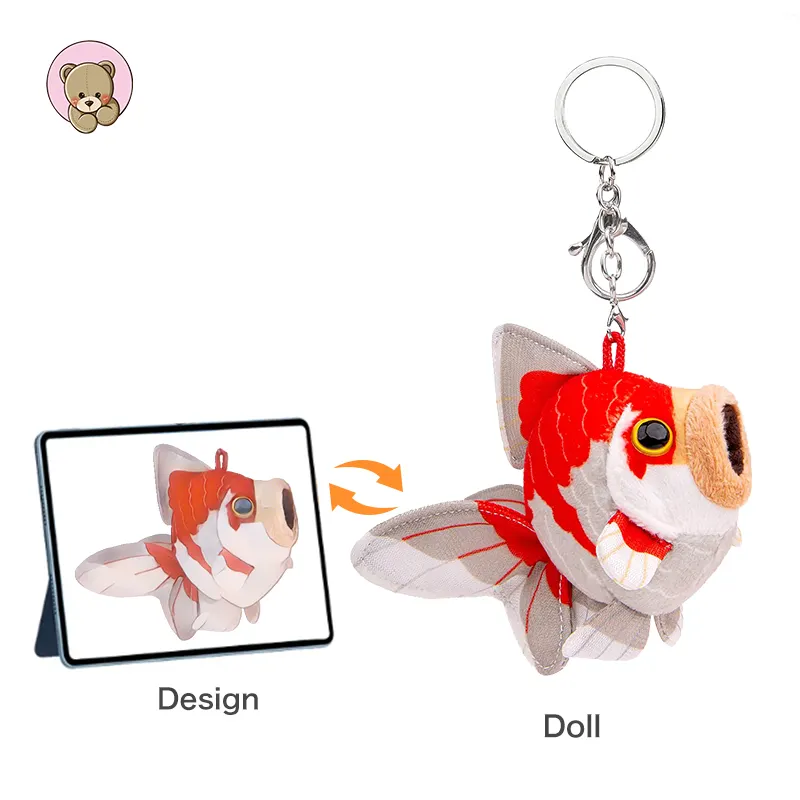 Commercio all'ingrosso della fabbrica popolare OEM ODM Mini Custom peluche portachiavi di simulazione pesci rossi farciti giocattolo carino decorazione zaino
