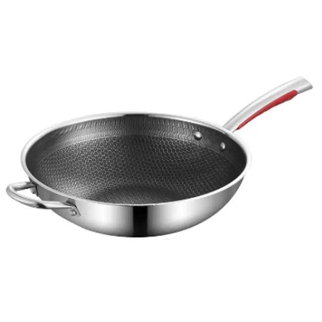 Wok-sartén de acero inoxidable 304, utensilio de cocina con recubrimiento antiadherente, panal de abeja, 32cm