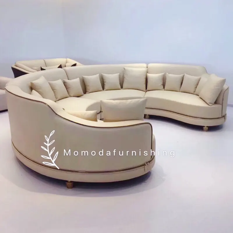 Conjunto de sofás para sala de estar, muebles de diseño de lujo para interior de villa, diseño de lujo, forma redonda, gran cubierta de tela de cuero para vestíbulo