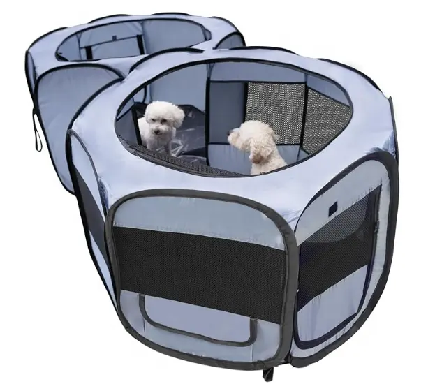 Toptan yavru oyun parkı çadır katlanabilir sekizgen köpek kulübesi çift odası büyük uzay köpek kapalı oyun çadırı için kınamak