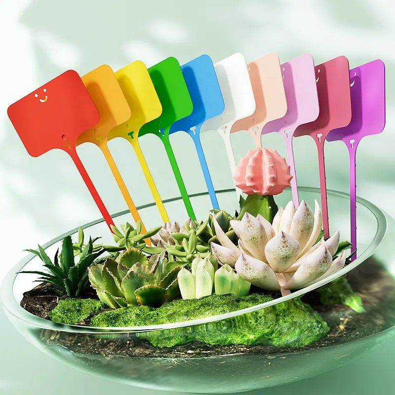 Fabricantes de semillas de flores de vivero en forma de T en maceta botánica impermeable mate colorido plástico planta nombre etiquetas etiqueta para jardín al aire libre