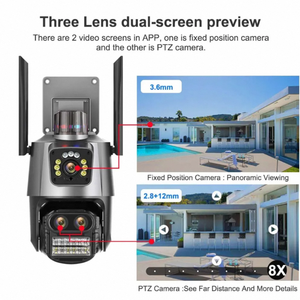 9mp 4K IP PTZ güvenlik kamerası WiFi güvenlik üç Lens çift ekran 8X ICsee açık NVR Bluetooth Video gözetim kablosuz - Product Image 6