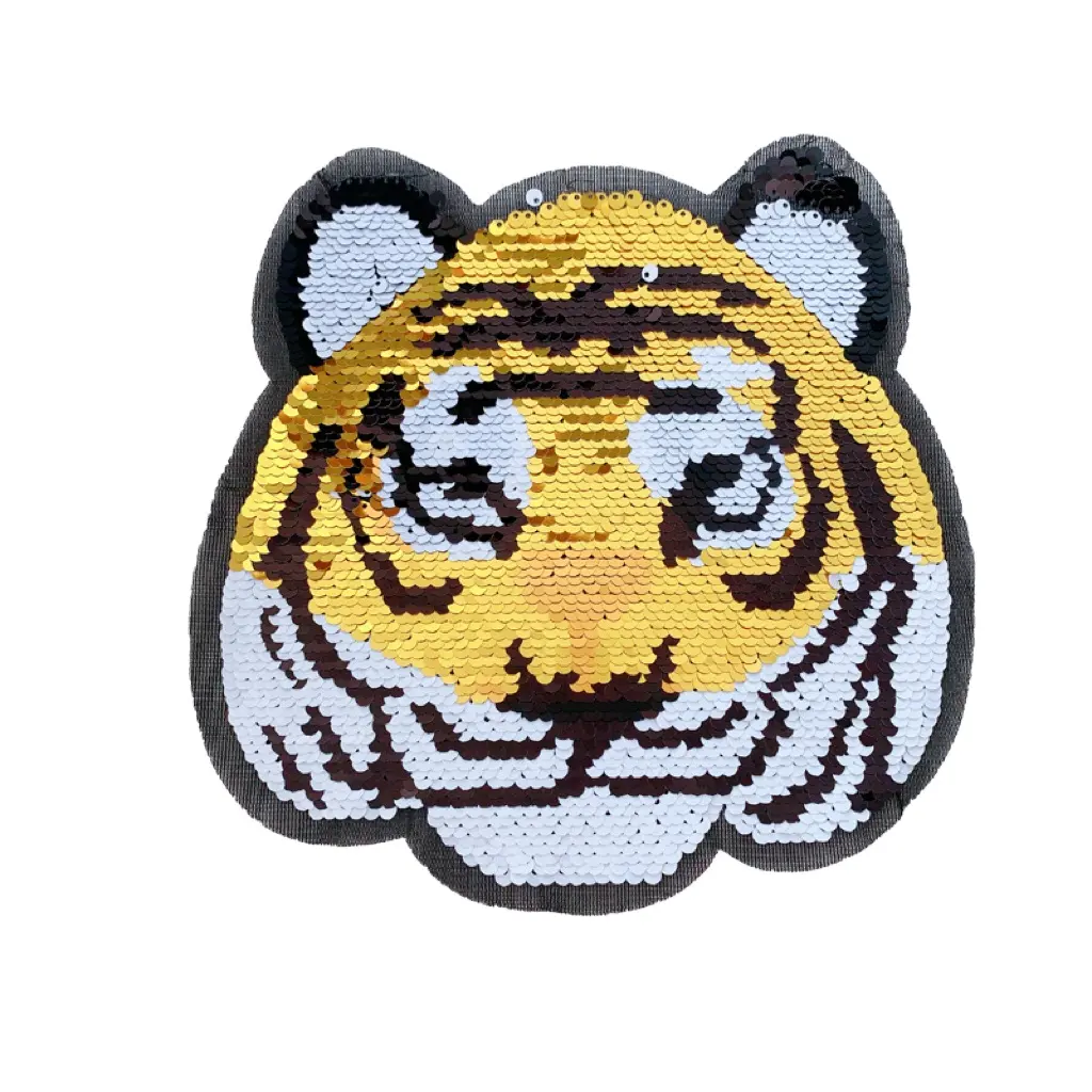 Custom Embroidered Chenille Glitter Patches Large Logo Design Wholesale Embroidery Chenille Tiger Patches