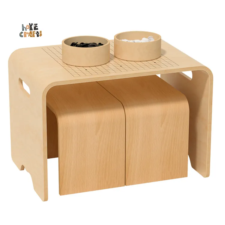 Jouet éducatif la plus chaude activité des tout-petits Table de jeu avec deux chaises enfants Table de lecture meubles en bois go board
