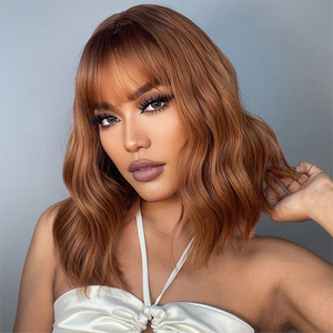 Parrucche sintetiche corte Bob Water Wave parrucca marrone rosso Ombre frangia lunghezza spalla Cosplay capelli per donna