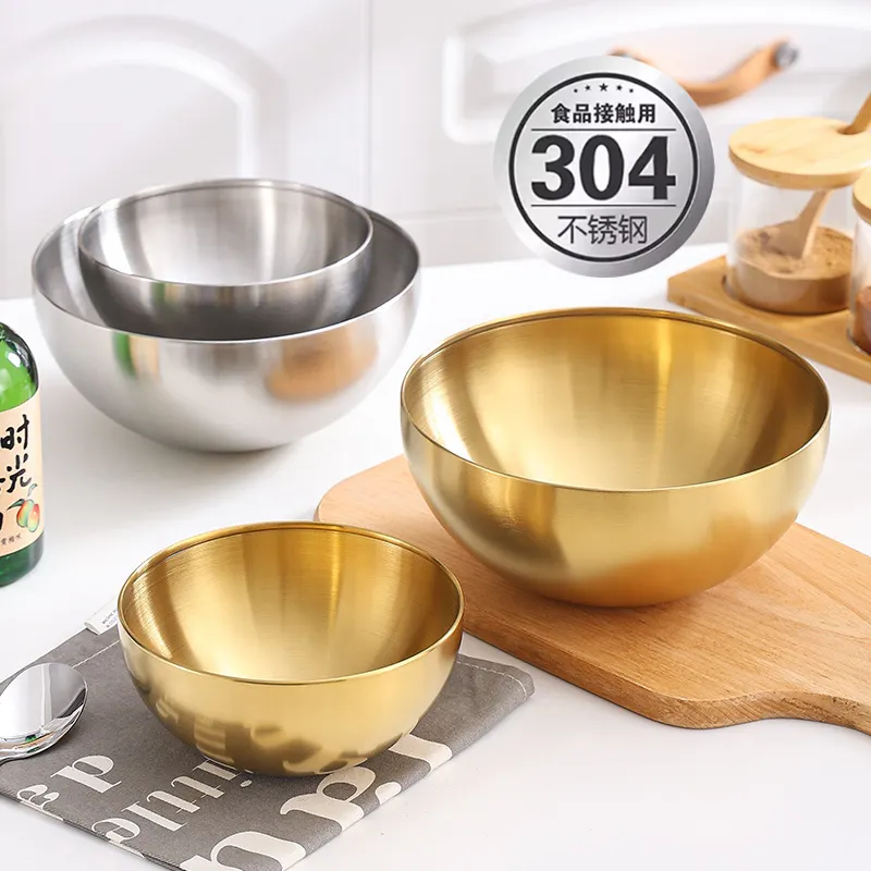 Aço inoxidável 304 Soup Bowl Set Gold Fruit Salad Mixing Bowl Set Para Servir Salada, sopa e frutas