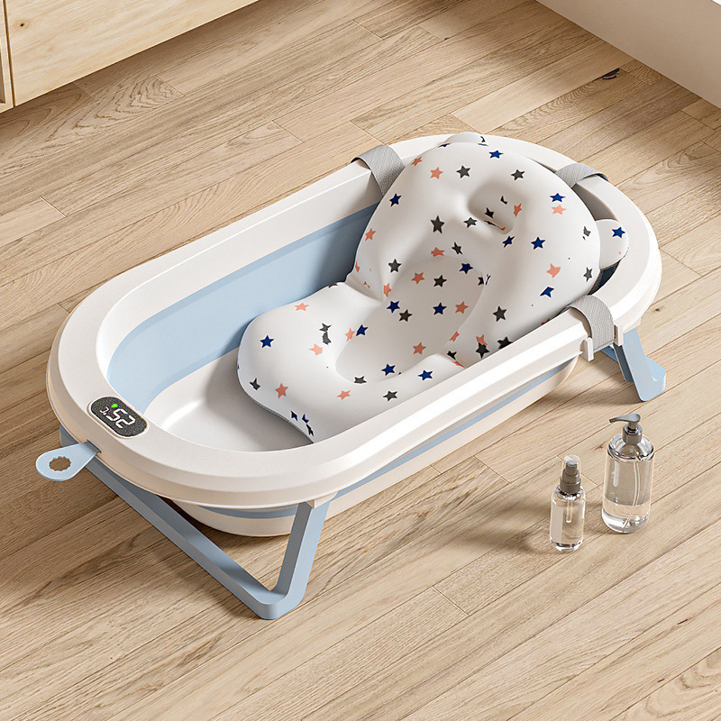 Bleu-Vasque simple-avec thermomètre + tapis de bain