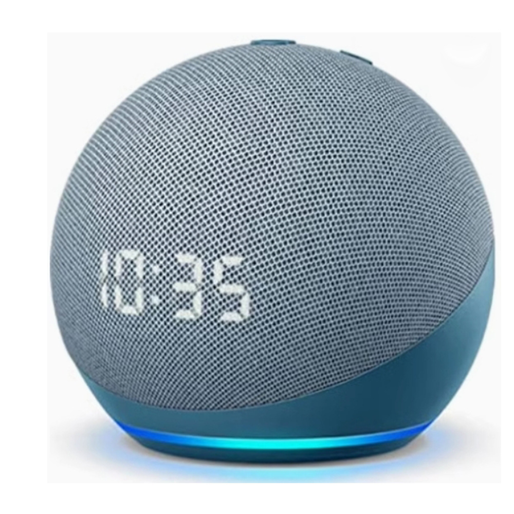 Echo Dot 5ª generación, versión con reloj, color cian.