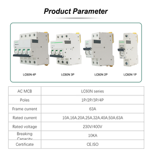 Lc60n loạt AC MCB 20A 400V 6kA ngắt mạch 1P 2P <span class=keywords><strong>3P</strong></span> 4P cho các ứng dụng công nghiệp - Product Image 3