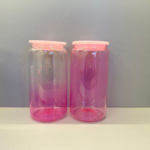 ขายร้อน 16 ออนซ์ไล่ระดับสีแก้ว borosilicate สูงพร้อมฝา PP สีและฟางสี