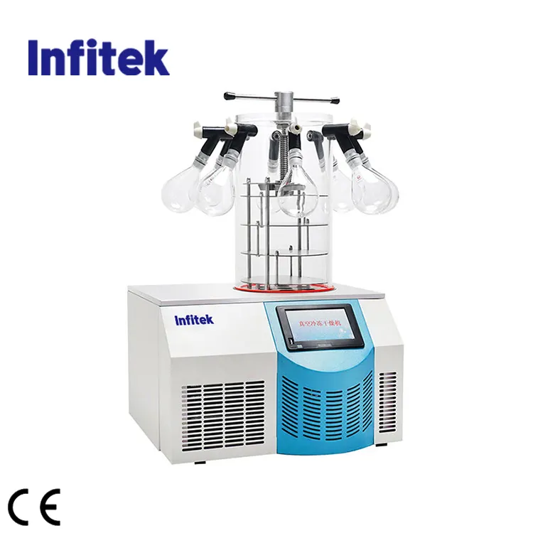 Infitek LYO60B-1PT 0.9L laboratuvar tezgah üstü küçük donmalı kurutucu/8 port manifold ile liyofililizer