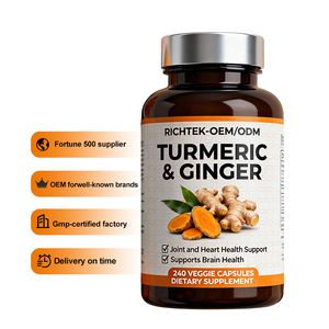 Harian bersama dan dukungan kesehatan imun manajemen energi suplemen Herbal 240 Vegan organik kunyit & jahe kapsul - Product Image 1