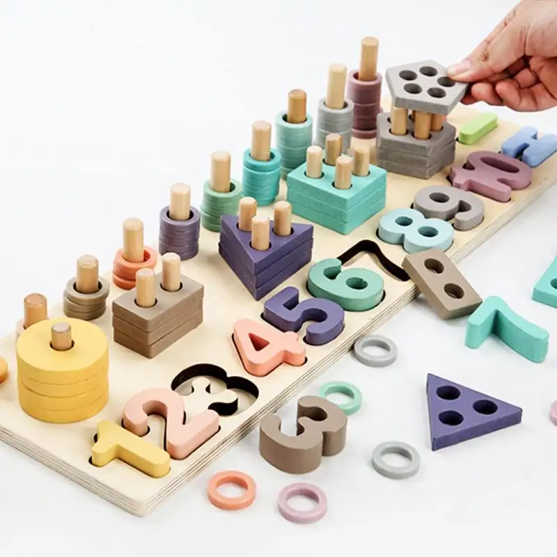 子供木製おもちゃモンテッソーリ材料教育カウント番号一致デジタル形状一致早期教育子供数学おもちゃ