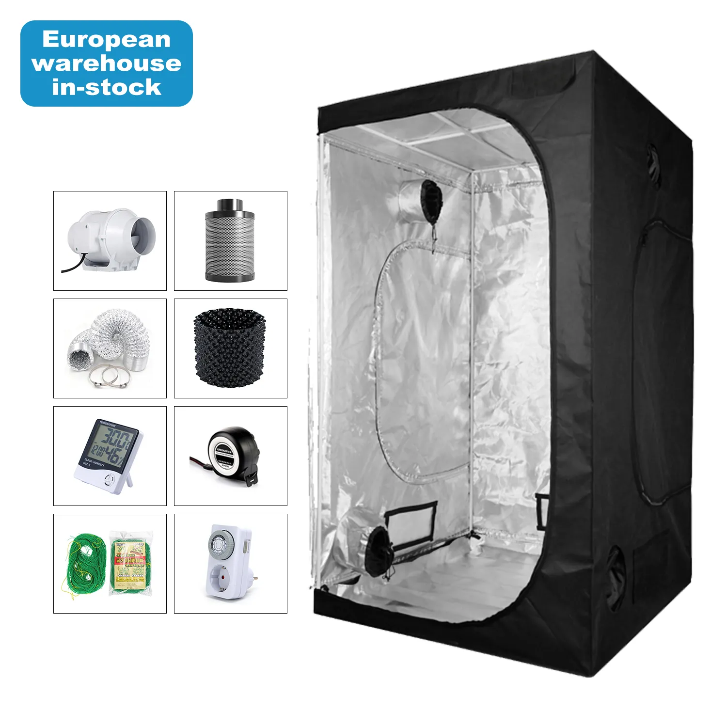 Euro Warehouse Grow Plant Growth Carpa Grow Room Growbox 150*300*200 Ventilador de tienda Kit completo 4ft 8ft Led Grow Lights