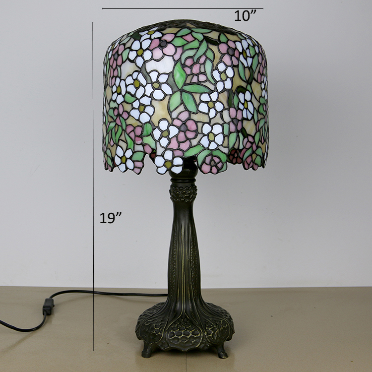 LongHuiJing 10-inches Wisteria Tiffany Style Stained Glass Table Lamp with Brass Finish Base