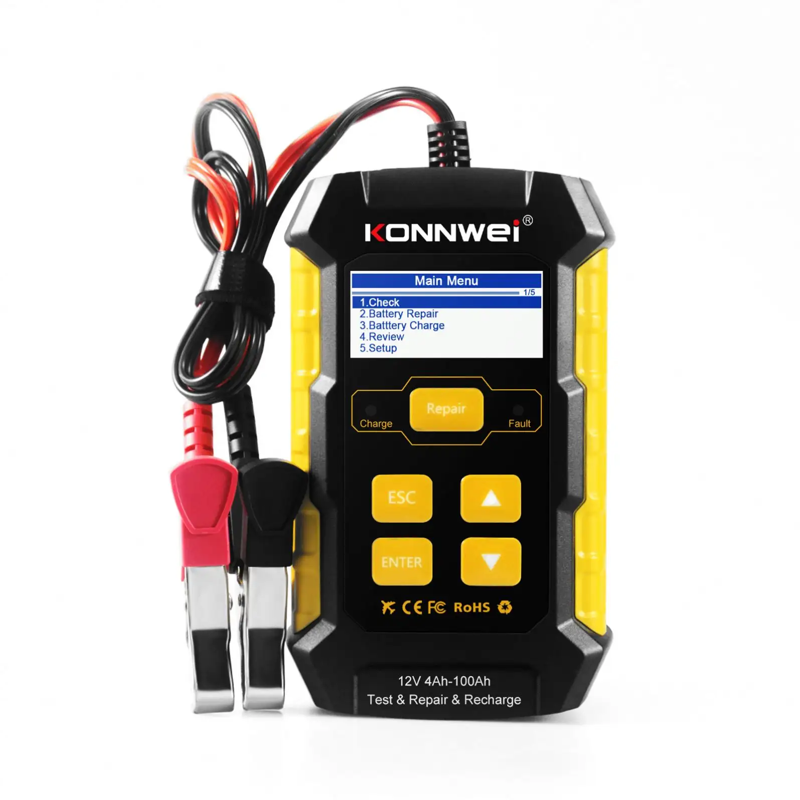 KONNWEIKW510全自動12Vカーバッテリーテスターパルス修理5Aバッテリー充電器ウェットドライAGMゲル鉛酸車修理ツール