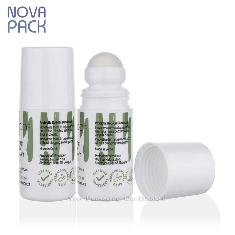 30ml 50ml 60ml 75ml rotolo di plastica bianca su bottiglia 2oz sollievo dal dolore olio per il corpo roll on bottle deodorante stick bottle con roller ball