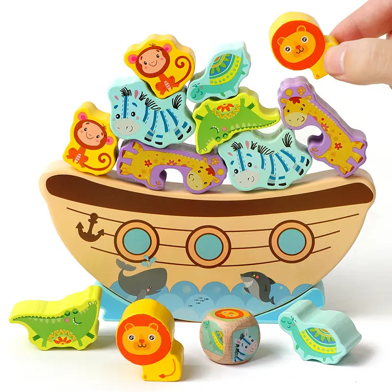 Wooden Pirate Balancing Block Wooden Stacking Balancing Game Balance Boat Endangered Animals Game