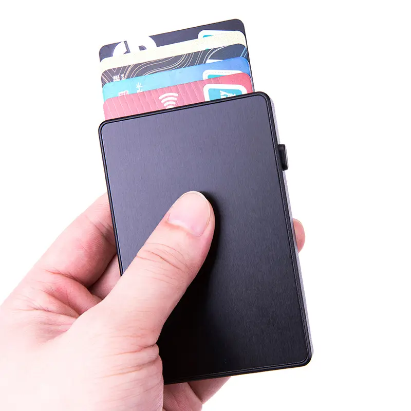 Hochwertige automatische Pop-up-RFID-Blockierung Minimalist Slim Metal Travel Pocket Bank Kreditkarten halter für Männer Slim Wallet