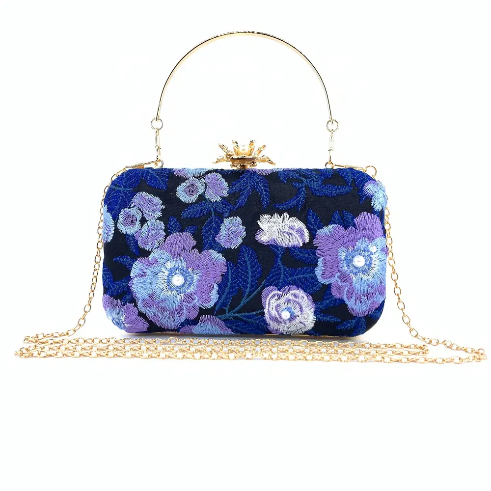OC4386 Compras en línea al por mayor nuevo diseño bolsos de embrague bordado flor bolso de noche damas