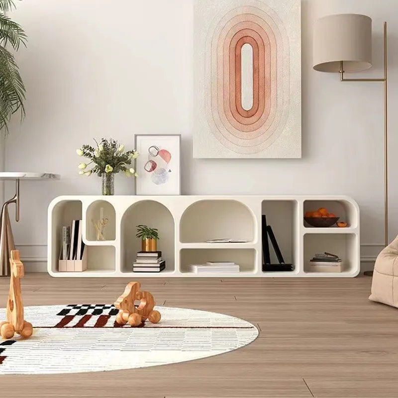 أثاث غرفة المعيشة على الطراز الاسكندنافي ، خزانة تلفاز خشبية عالية الجودة بتصميم بسيط على شكل كريم