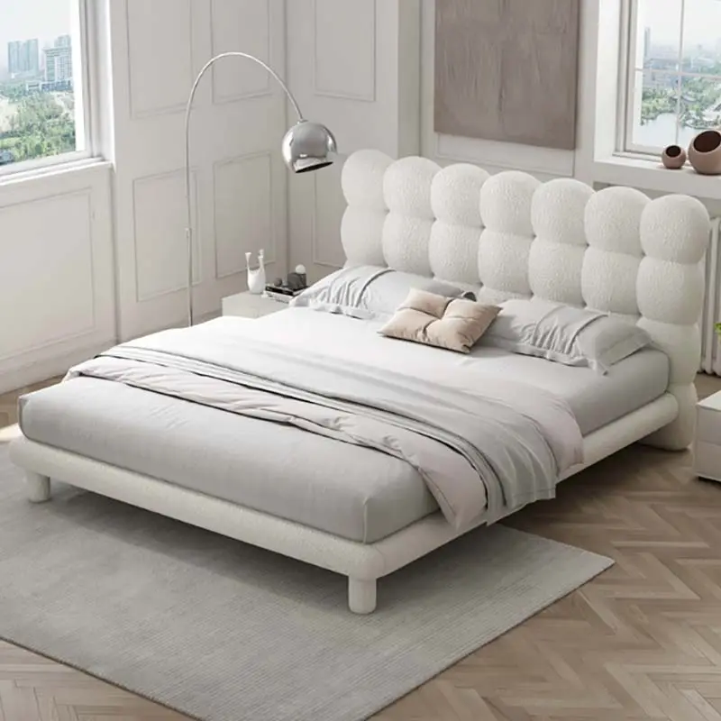 Lüks Modern ev daire kral çift kişilik yatak çerçeve otel yatak odası mobilyası ahşap kumaş yatak