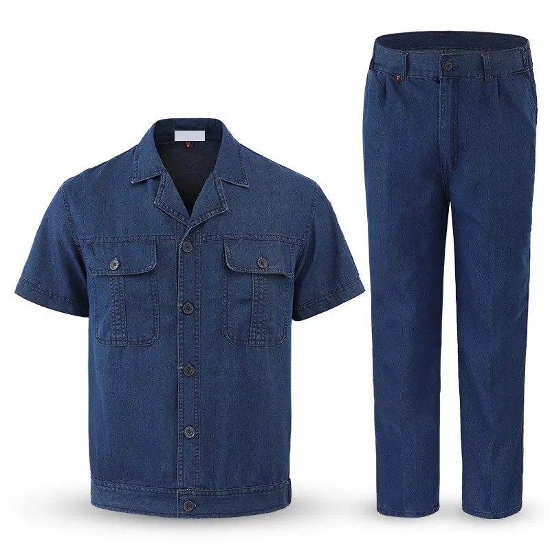 Profesional ligero algodón azul marino mecánico uniforme trabajo Cargo chaqueta pantalones vestido para verano mujeres hombres