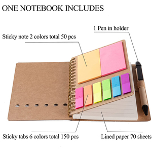 Custom Logo Spiral <strong>Notebook</strong> Kraft Paper Cover Notepad <strong>with</strong> Pen and Sticky <strong>Notes</strong> and Colored <strong>Index</strong> Page Markers Tabs - Product Image 3