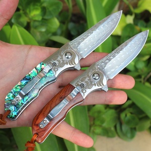 Campeggio all'aperto damasco arrampicata su roccia pieghevole strumento di pesca caccia sopravvivenza difesa coltello pieghevole manico in legno - Product Image 3