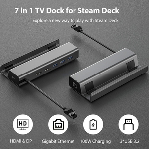 Buhar güverte Dock Hub alüminyum USB C için 7 in 1 yerleştirme istasyonu Ethernet DP ekran hızlı şarj - Product Image 2