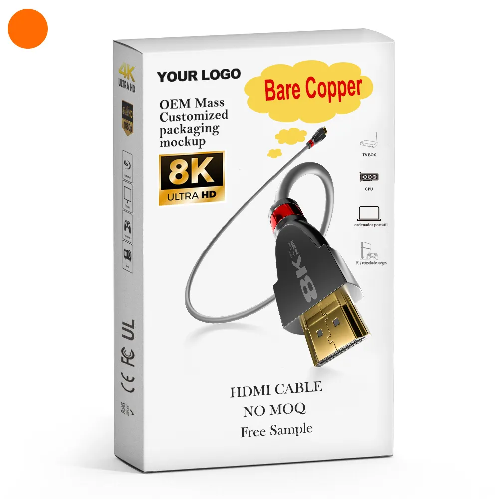 Etiqueta certificada HDMI 8K 2,1 Kabel, compatible con pantalla táctil Hdmi, 4 pulgadas, Ext 3, conector dorado, Cable HDMI
