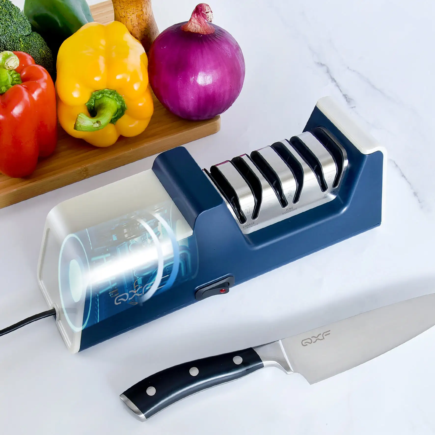 QXF kualitas tinggi Non-slip berlian dapur alat pengasah pisau listrik profesional 3 tahap