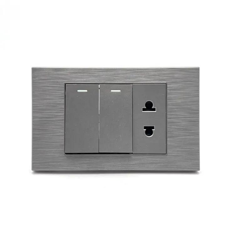 ZSUN SC32 Plastic Brushed Panel Wholesale High Quality 2 Gang Wall Switches and 2 Pin Sockets for Home