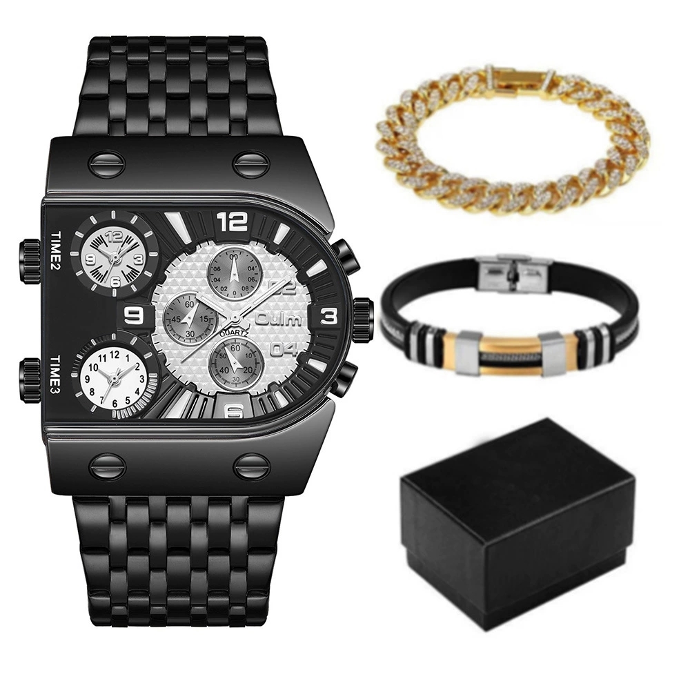 4 Oulm 9315 Black White Watch with Bracelet and Box