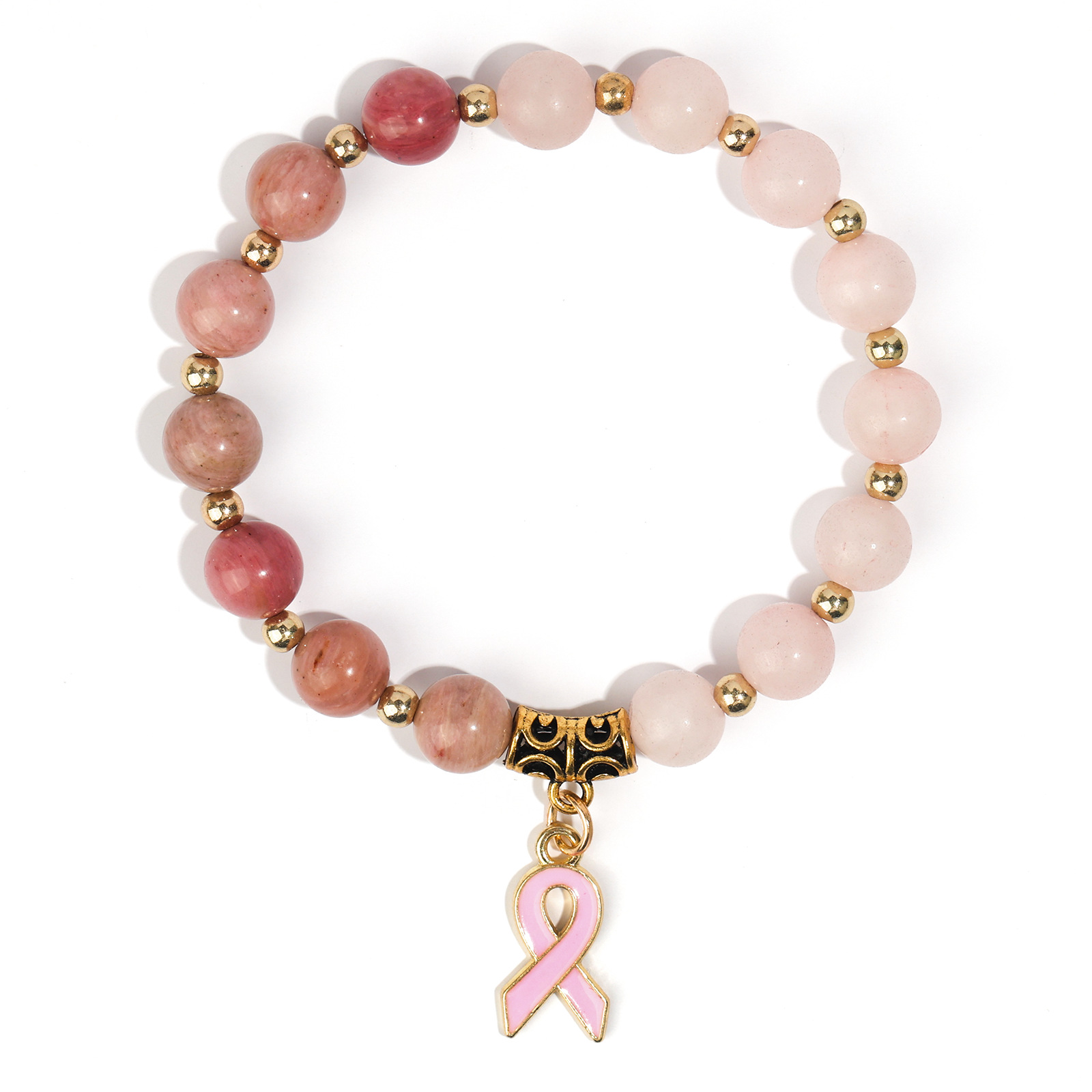 Bracelet nœud papillon rose en rhodochrosite et quartz rose
